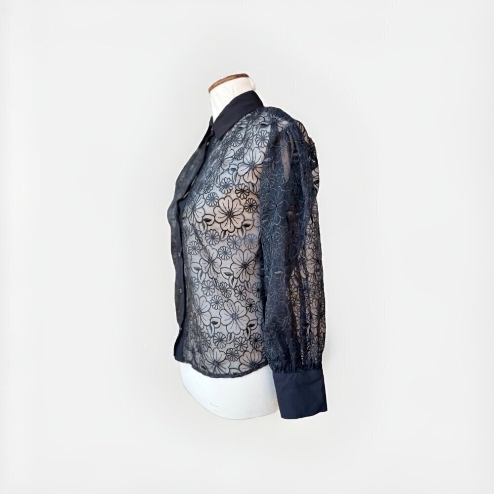 J.O.A Women’s Black Mesh Floral Sheer Collared Evening Jacket XS NWOT - Picture 2 of 12